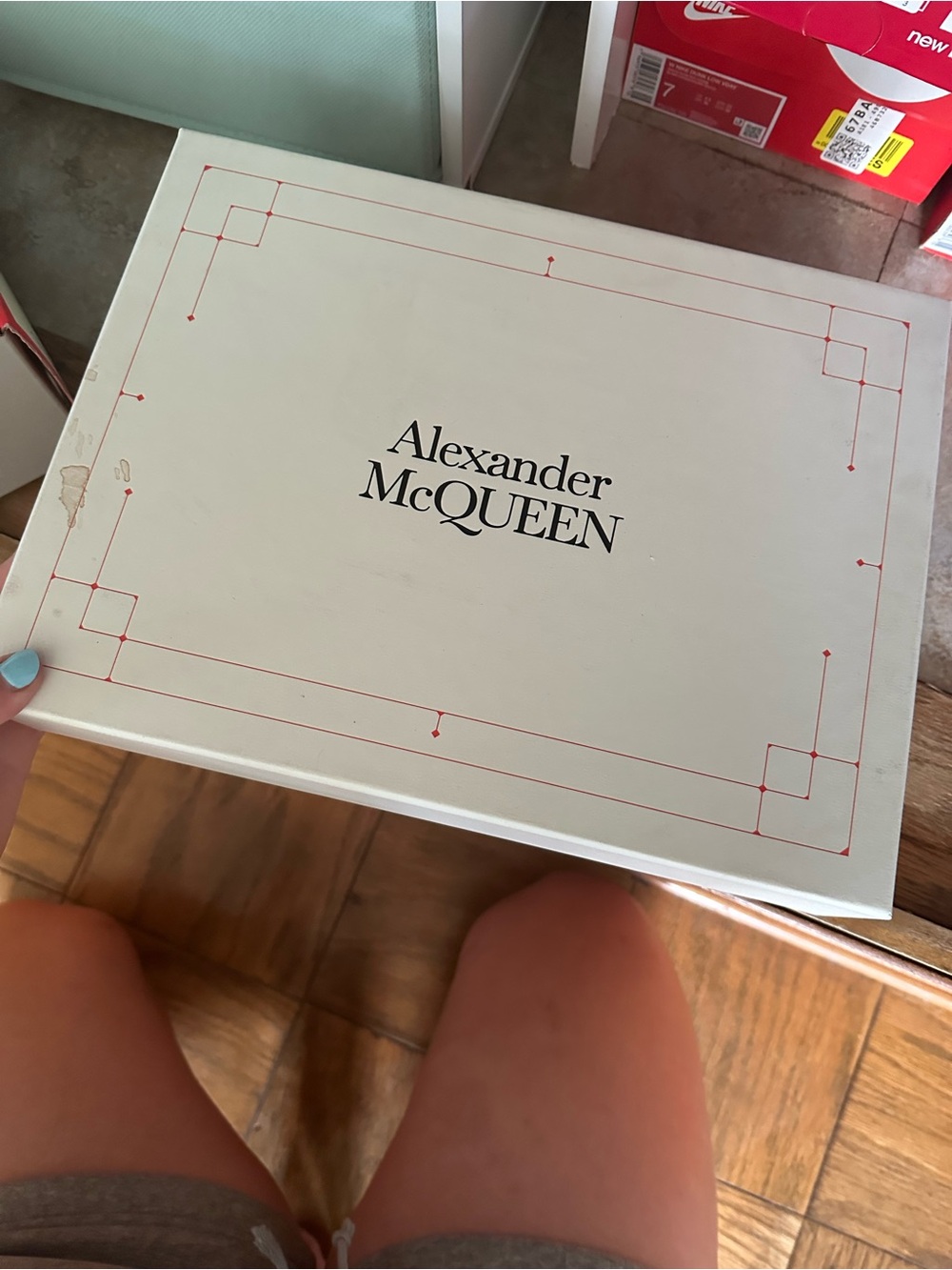 Alexander McQUEEN White Box with Red Trim and Black Logo
